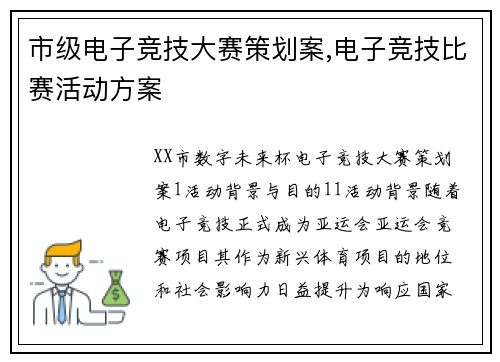 市级电子竞技大赛策划案,电子竞技比赛活动方案